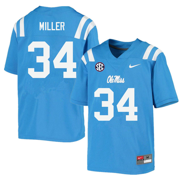 Men #34 Bobo Miller Ole Miss Rebels College Football Jerseys Sale-Power Blue